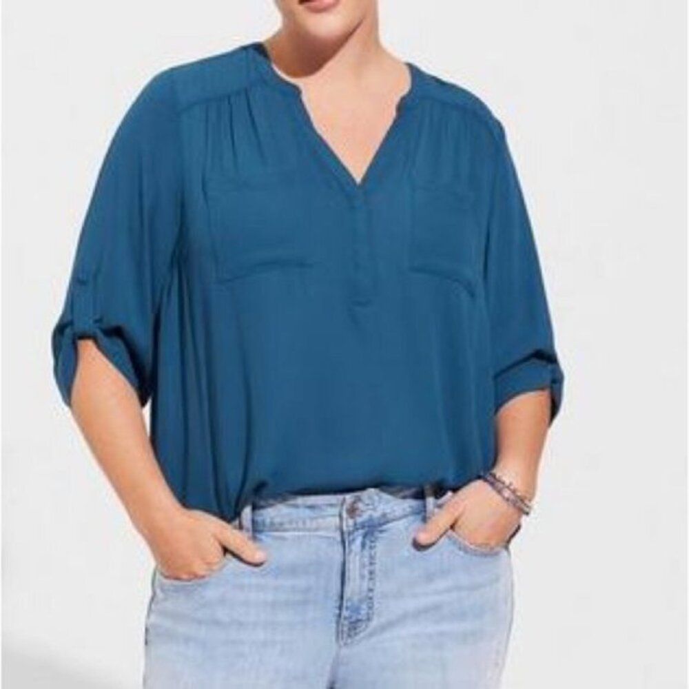NWT torrid Women’s Teal Harper Georgette Pullover 3/4 Sleeve Tunic Blouse 2 2XL